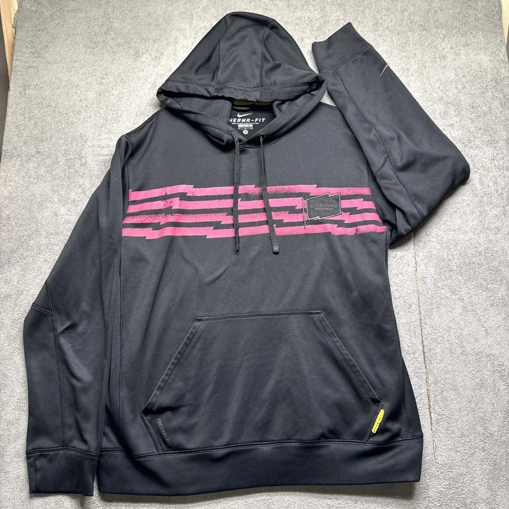 Nike Therma-Fit Livestrong Men's‎ Black Pink Stripe Pullover Hoodie Medium